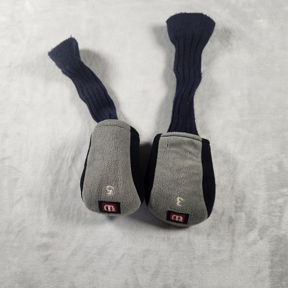 Wilson Grey Black 3  & 5 Wood Fur Fuzzy Sock Golf Head Covers VTG‎